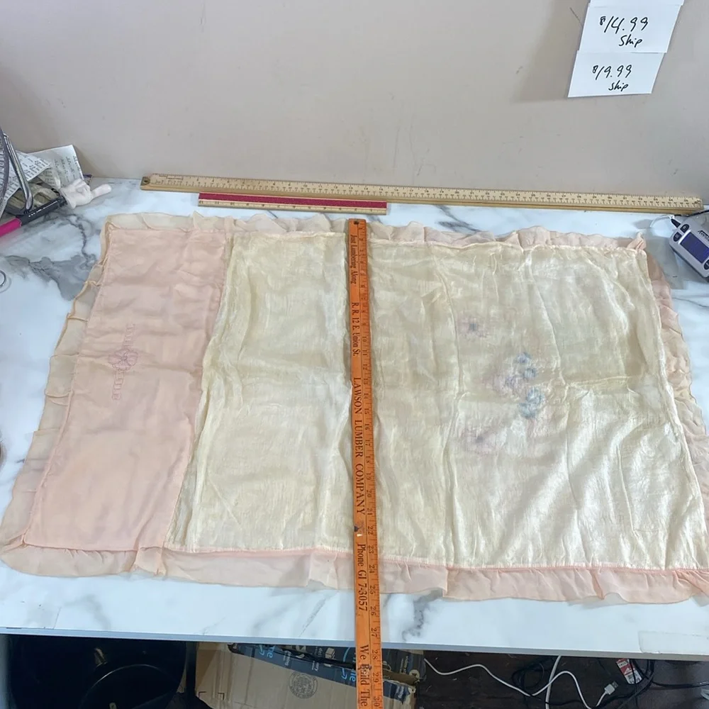 Vintage 60s The JS Hudson Co Zip up‎ Silk Swaddle Blanket Set Baby Pink Ruffle